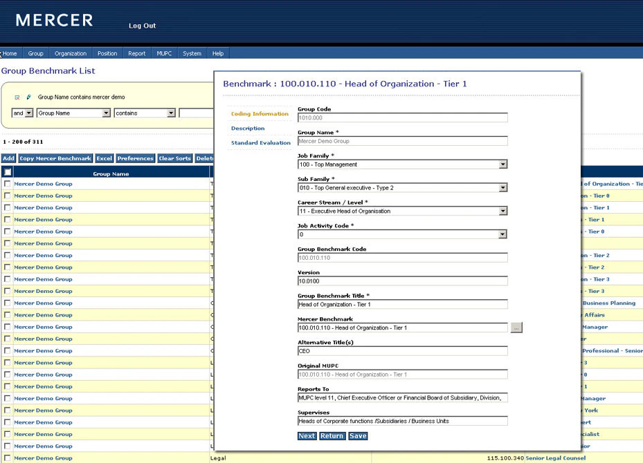 screenshot of Mercer IPE
